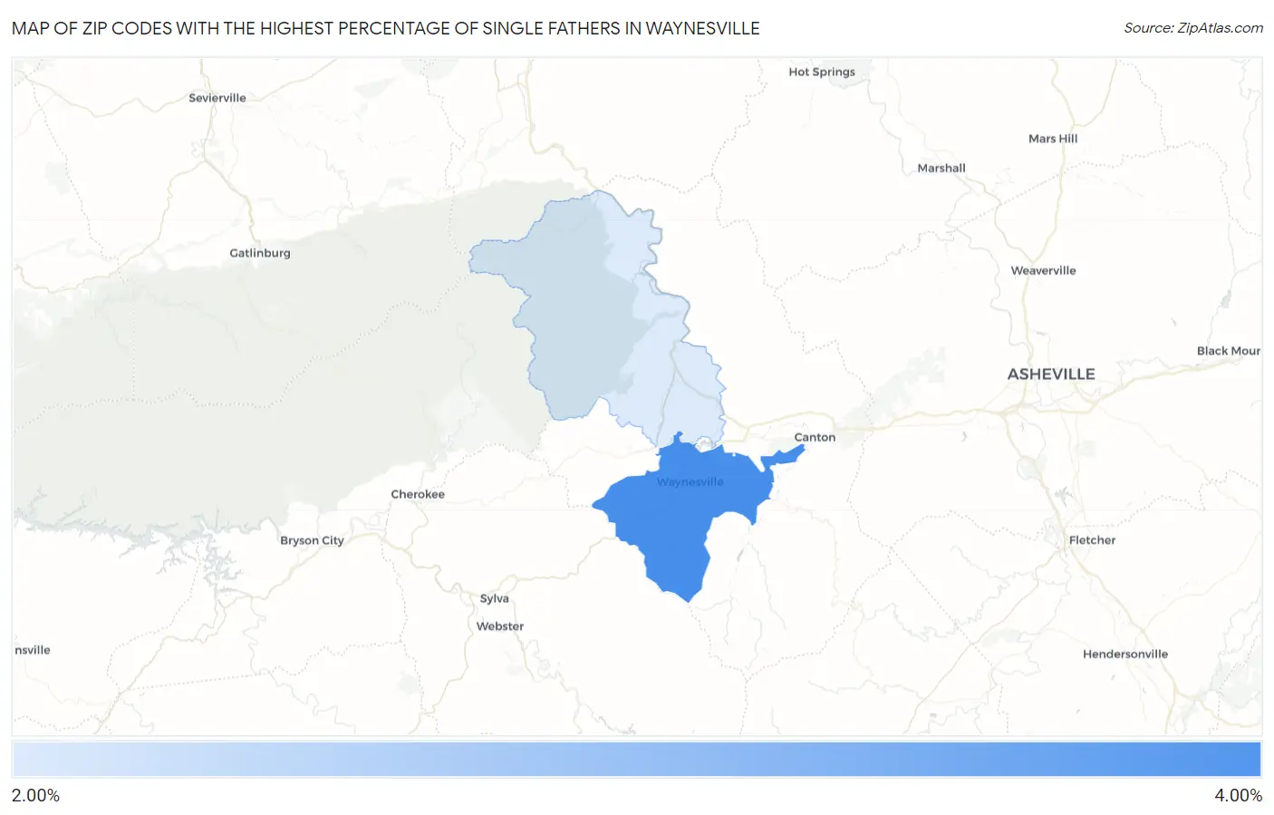 Zip Codes with the Highest Percentage of Single Fathers in Waynesville Map
