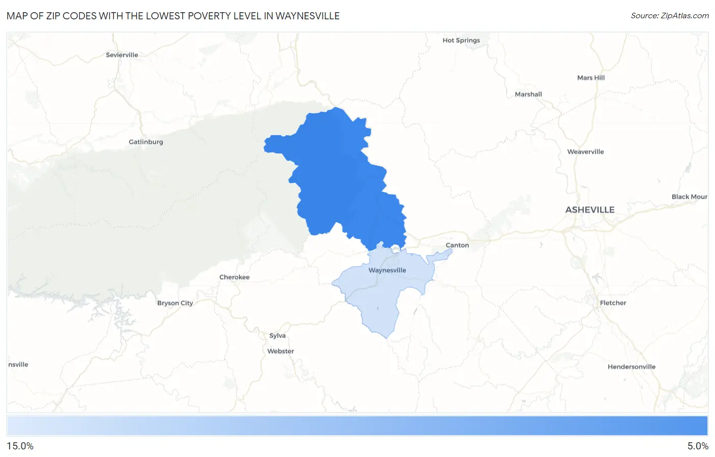 Zip Codes with the Lowest Poverty Level in Waynesville Map