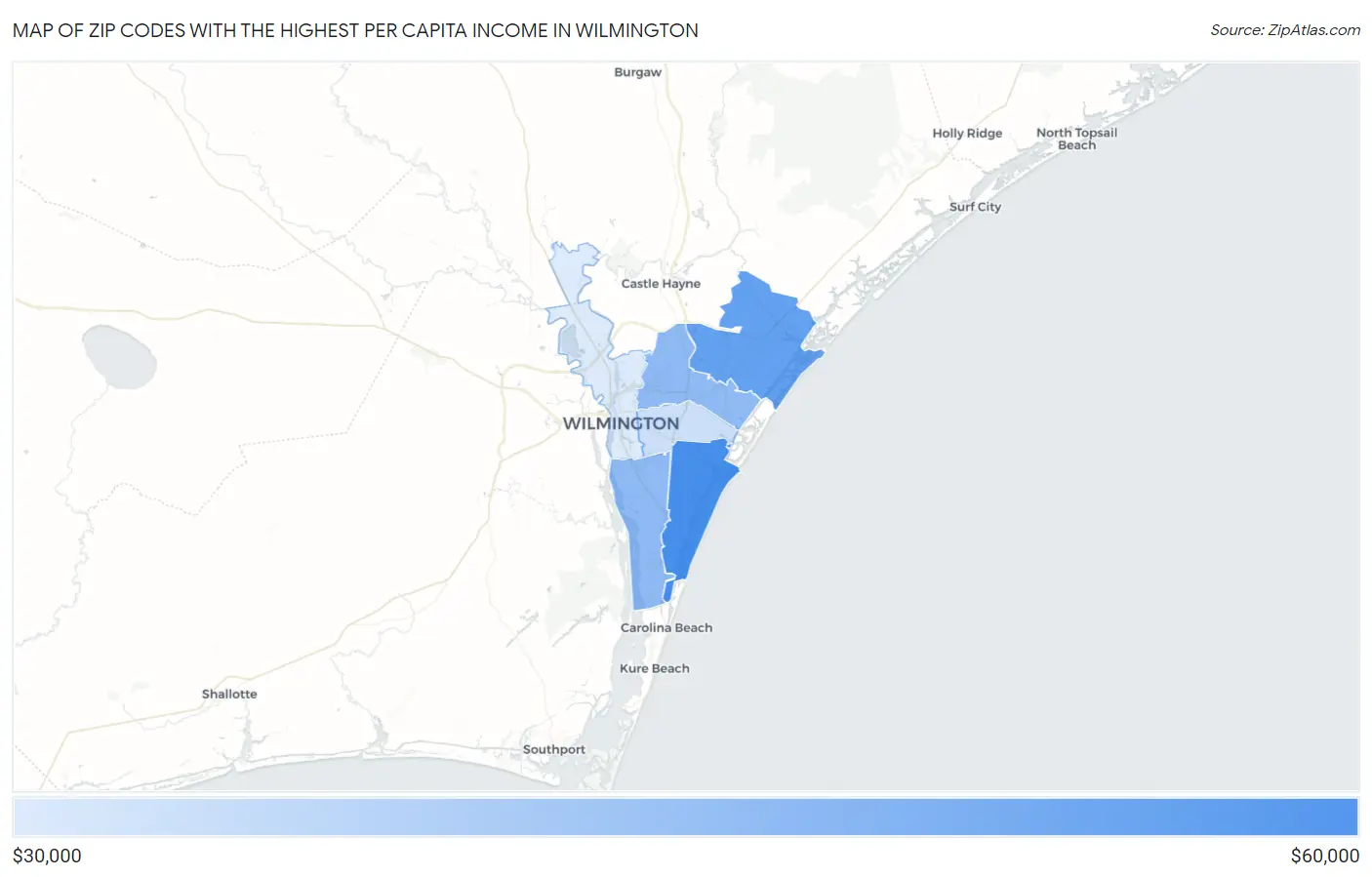 Zip Codes with the Highest Per Capita Income in Wilmington Map