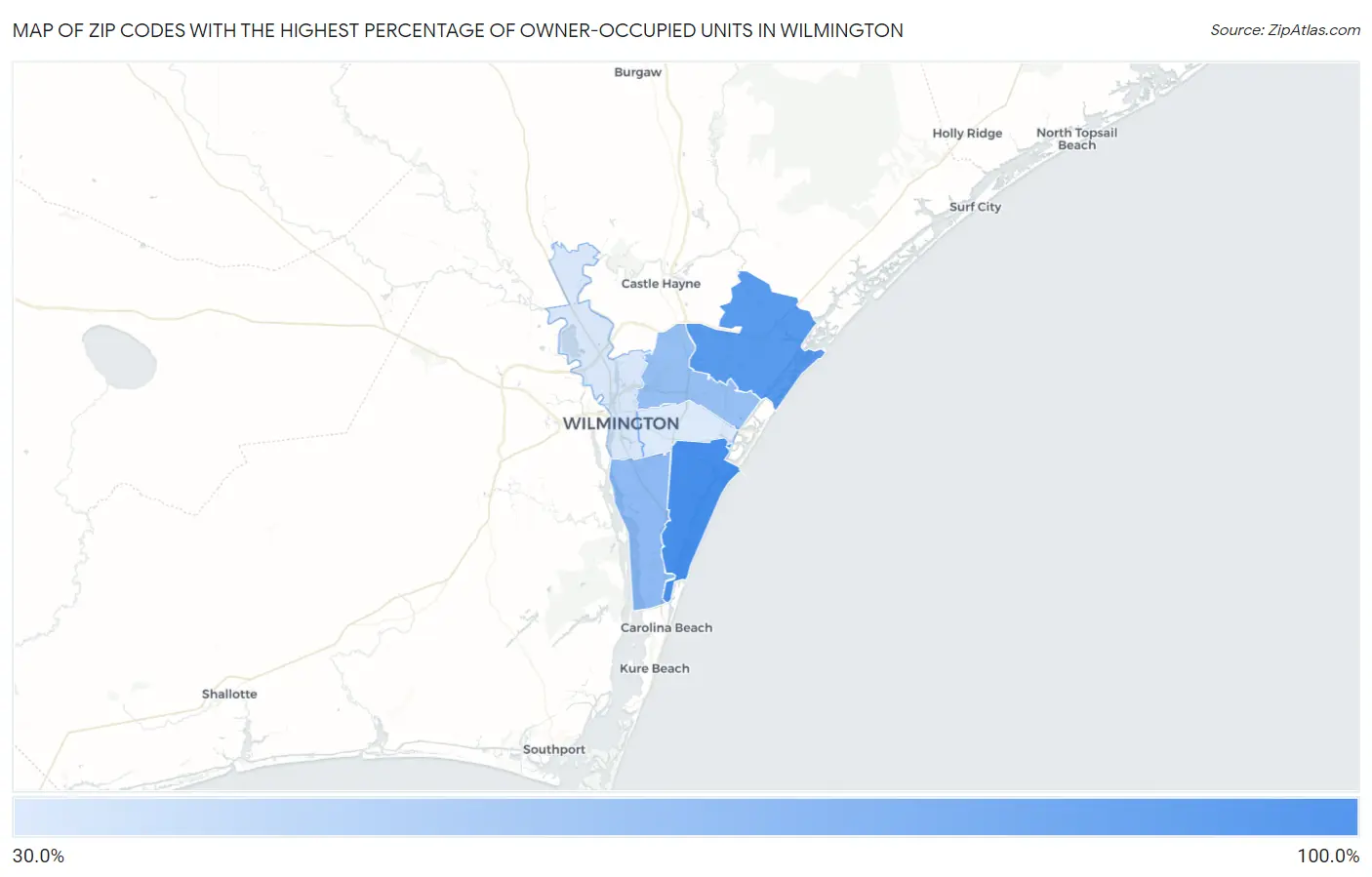 Zip Codes with the Highest Percentage of Owner-Occupied Units in Wilmington Map