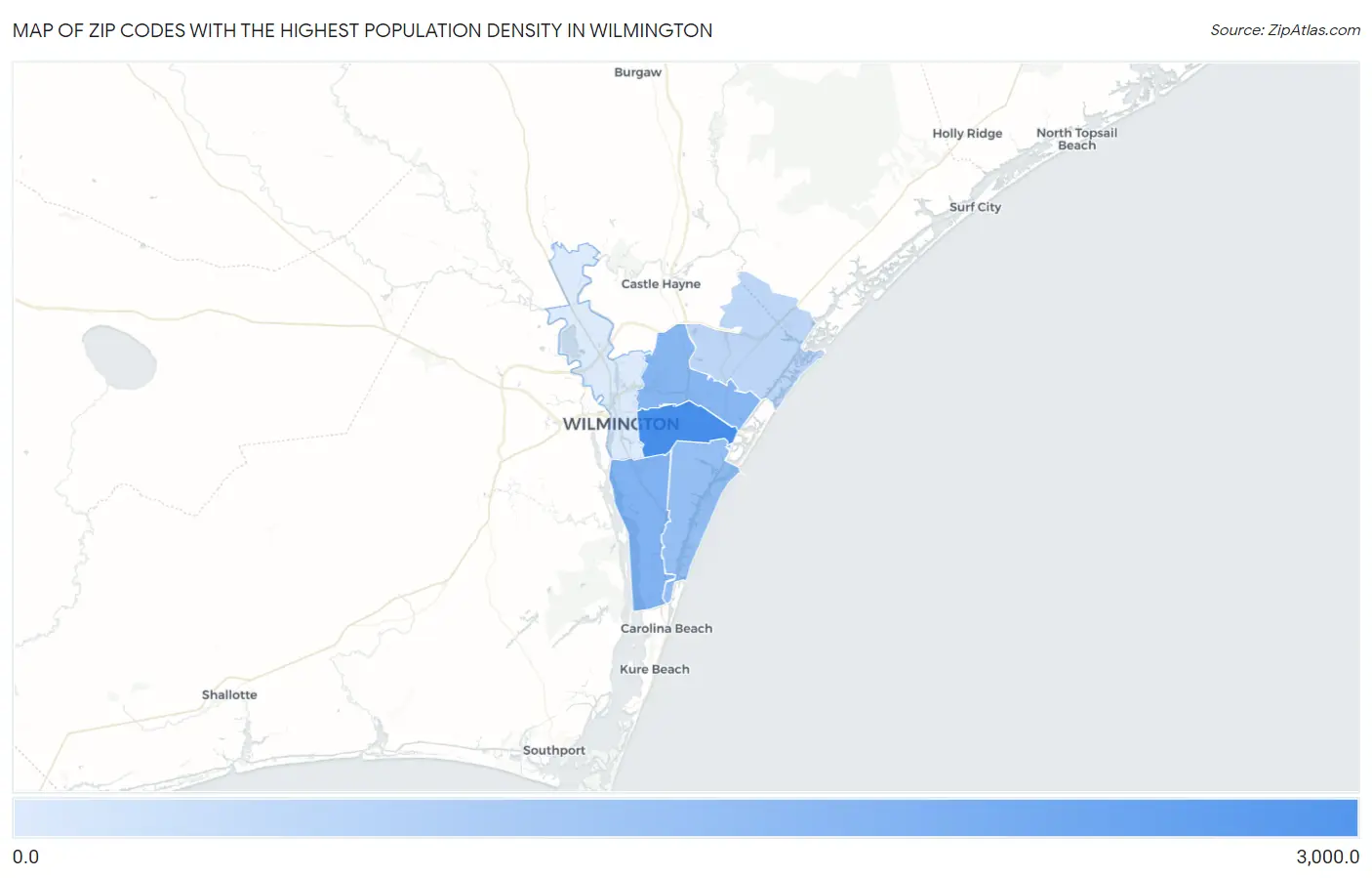 Zip Codes with the Highest Population Density in Wilmington Map