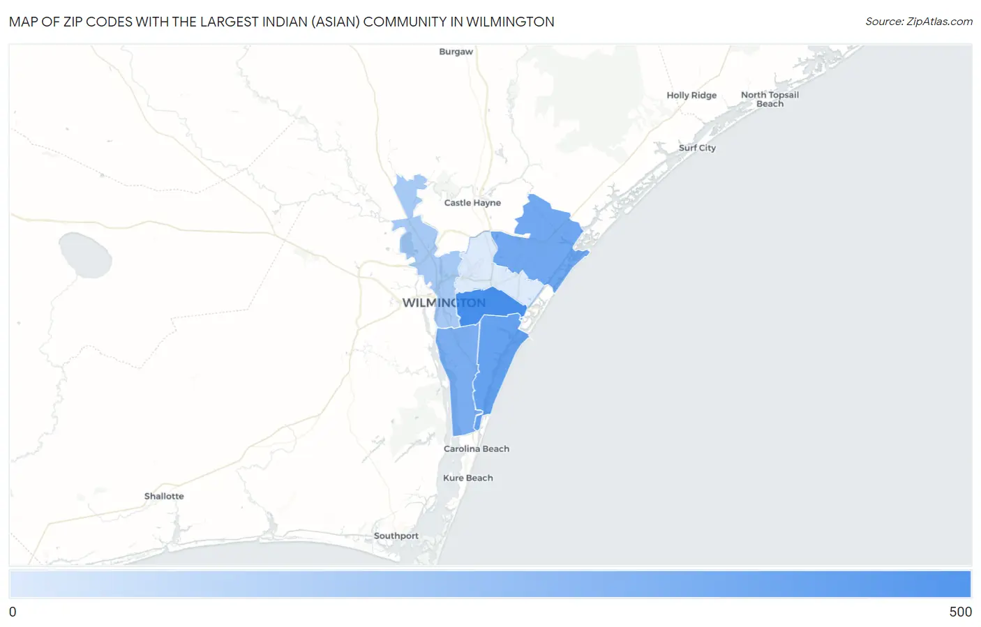 Zip Codes with the Largest Indian (Asian) Community in Wilmington Map