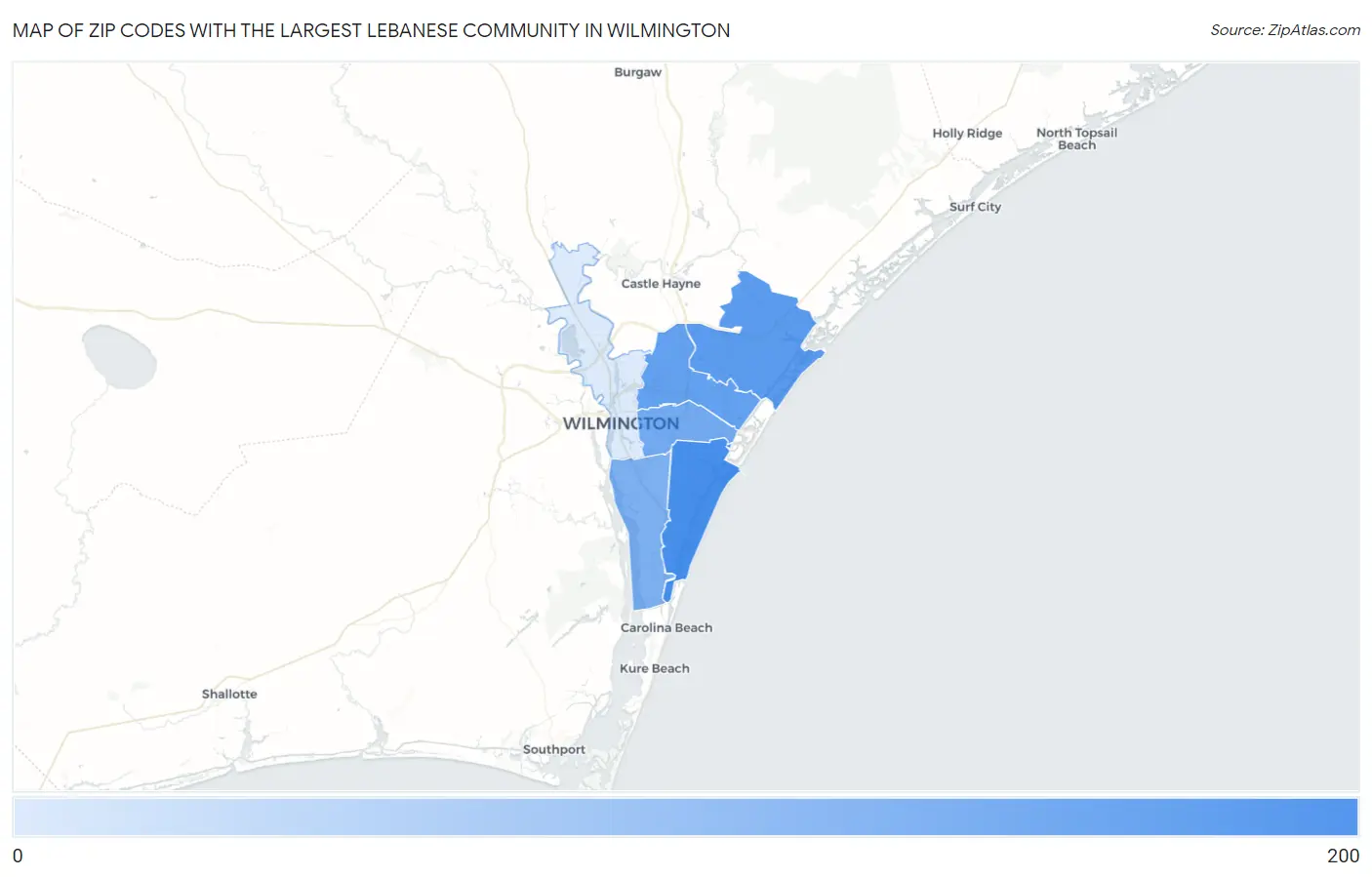Zip Codes with the Largest Lebanese Community in Wilmington Map