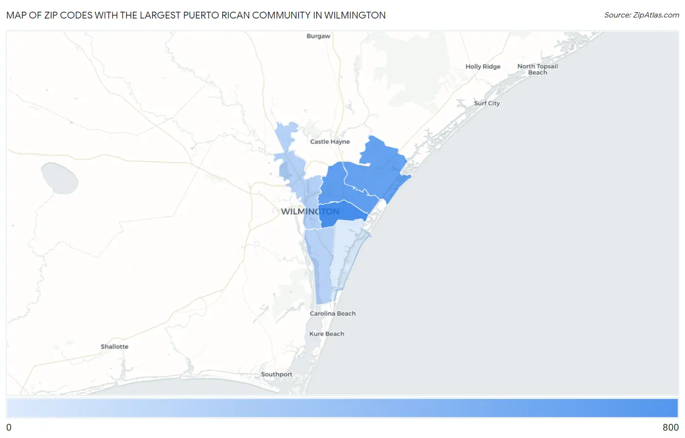 Zip Codes with the Largest Puerto Rican Community in Wilmington Map