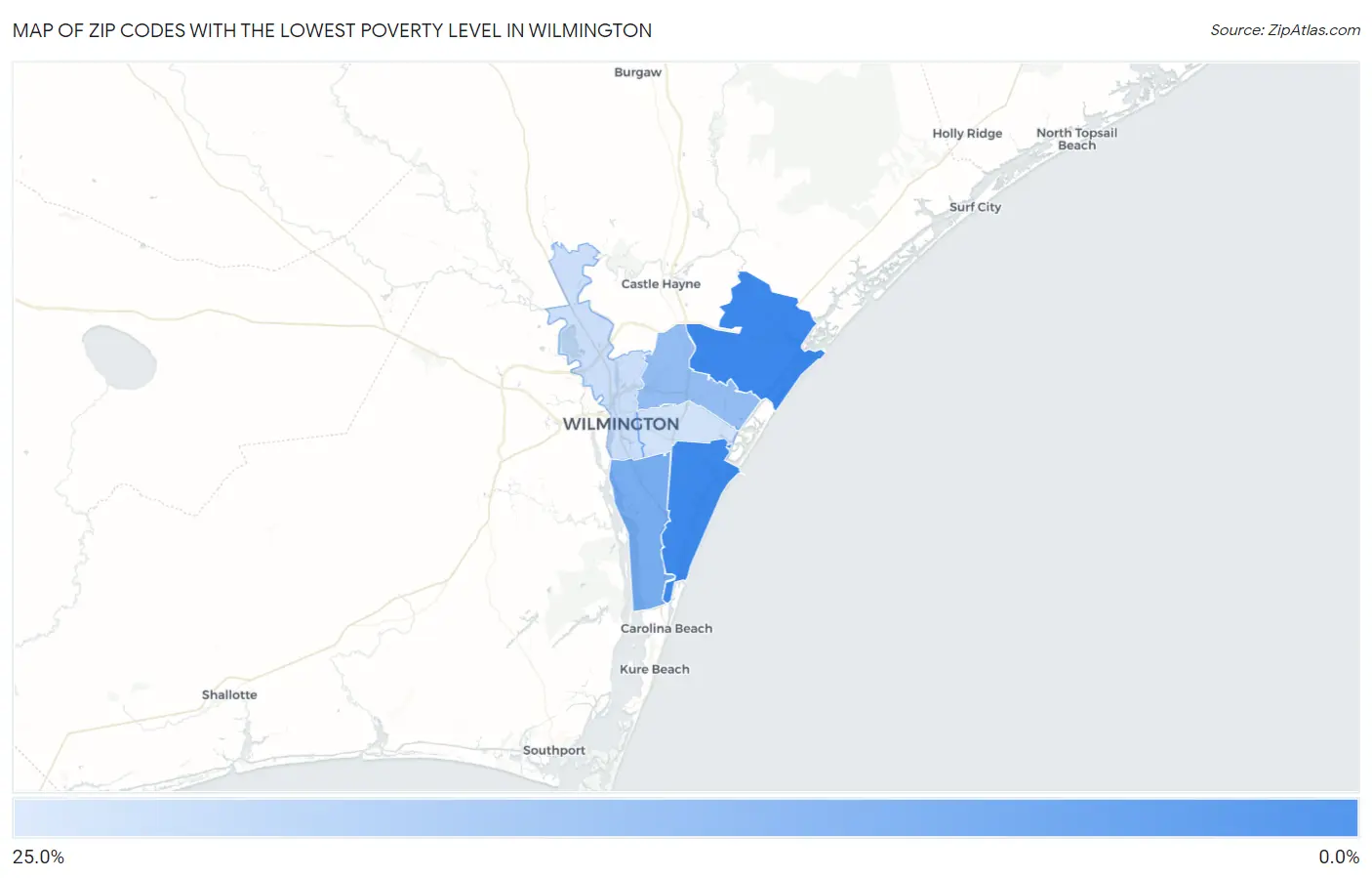 Zip Codes with the Lowest Poverty Level in Wilmington Map