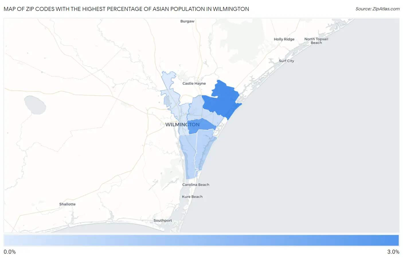 Zip Codes with the Highest Percentage of Asian Population in Wilmington Map