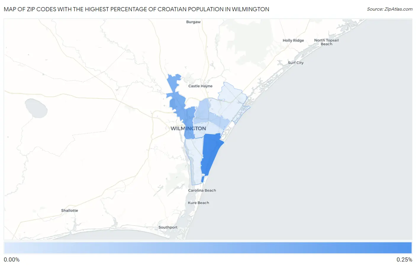 Zip Codes with the Highest Percentage of Croatian Population in Wilmington Map
