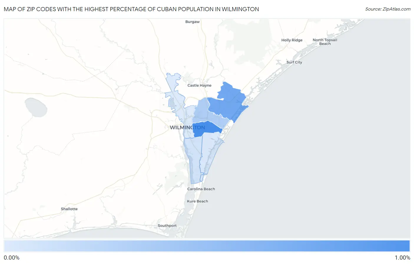 Zip Codes with the Highest Percentage of Cuban Population in Wilmington Map