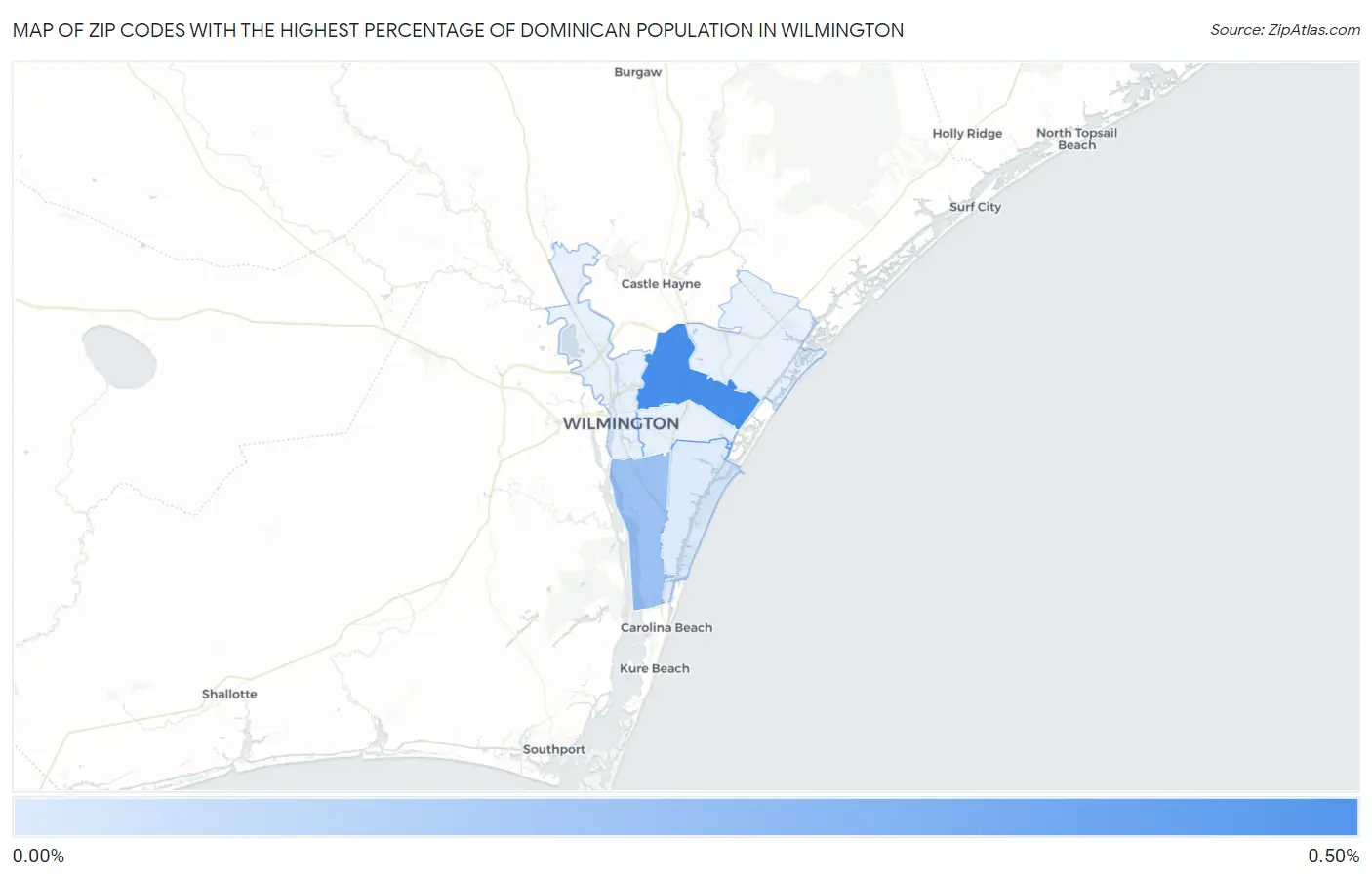 Zip Codes with the Highest Percentage of Dominican Population in Wilmington Map