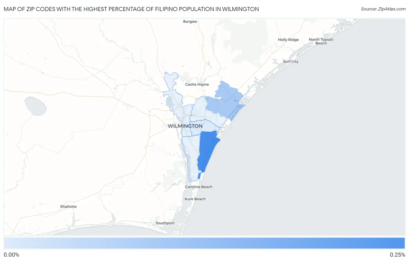 Zip Codes with the Highest Percentage of Filipino Population in Wilmington Map