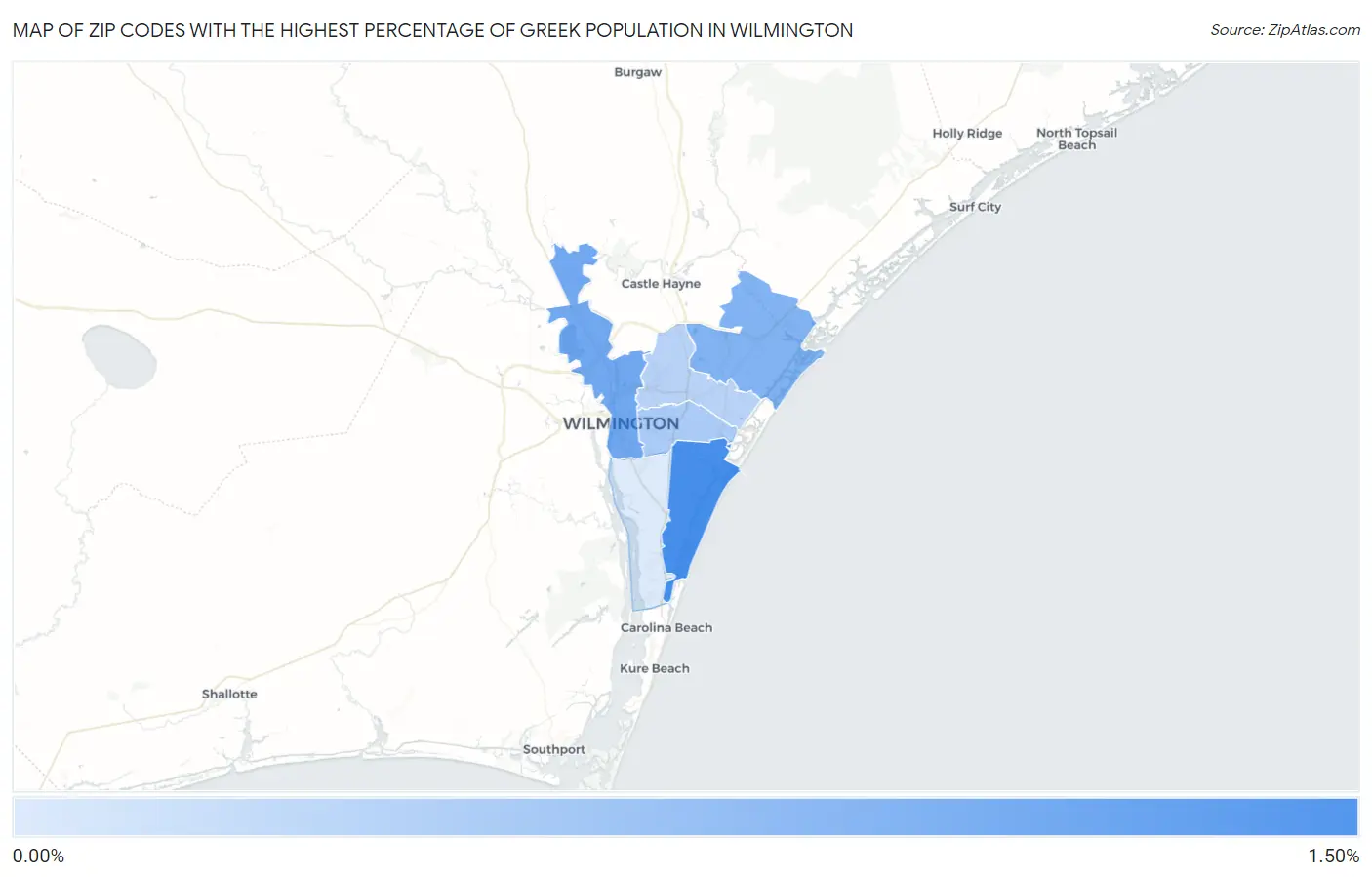 Zip Codes with the Highest Percentage of Greek Population in Wilmington Map