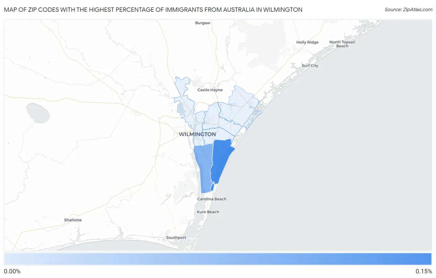 Zip Codes with the Highest Percentage of Immigrants from Australia in Wilmington Map