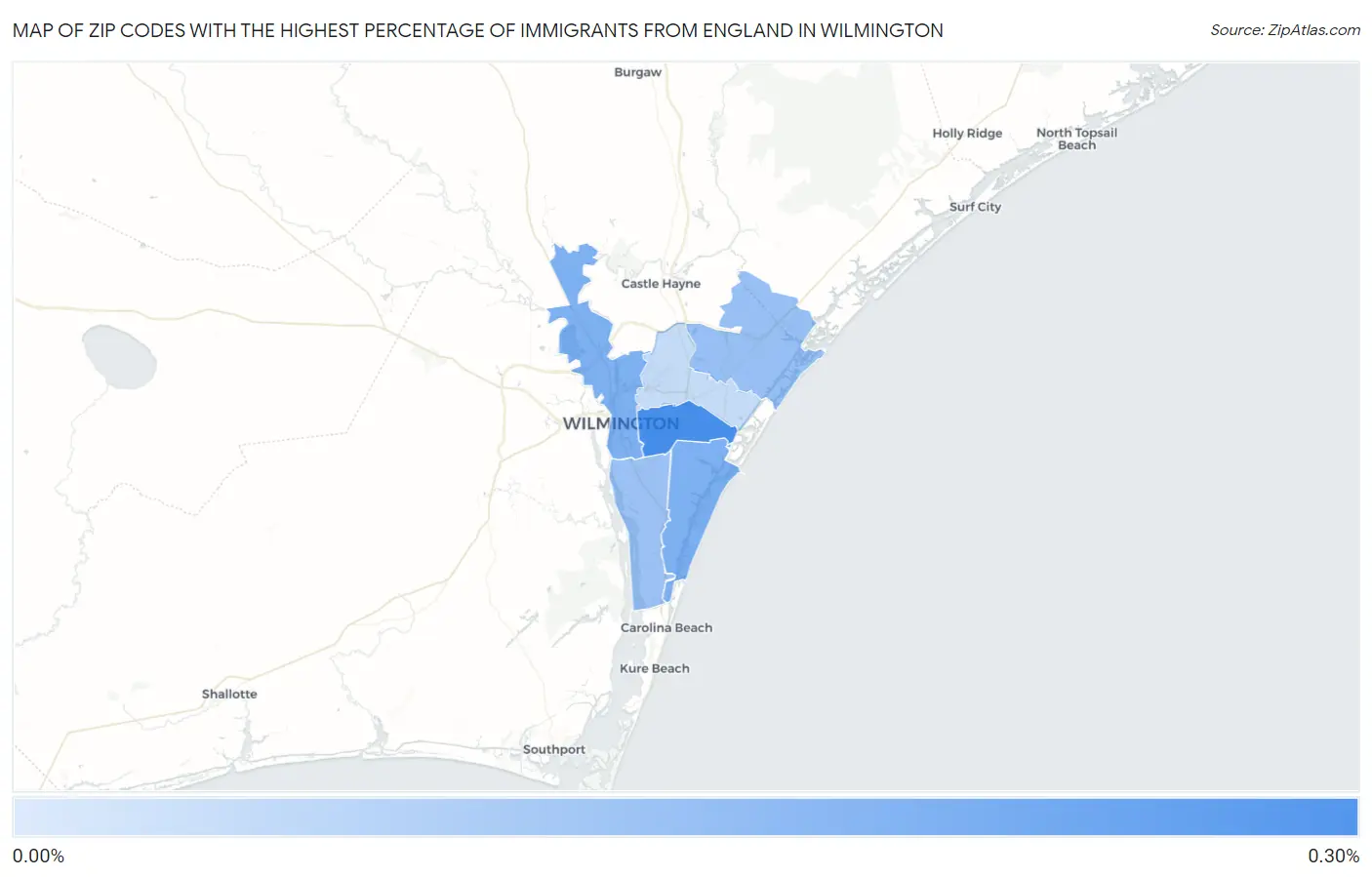 Zip Codes with the Highest Percentage of Immigrants from England in Wilmington Map