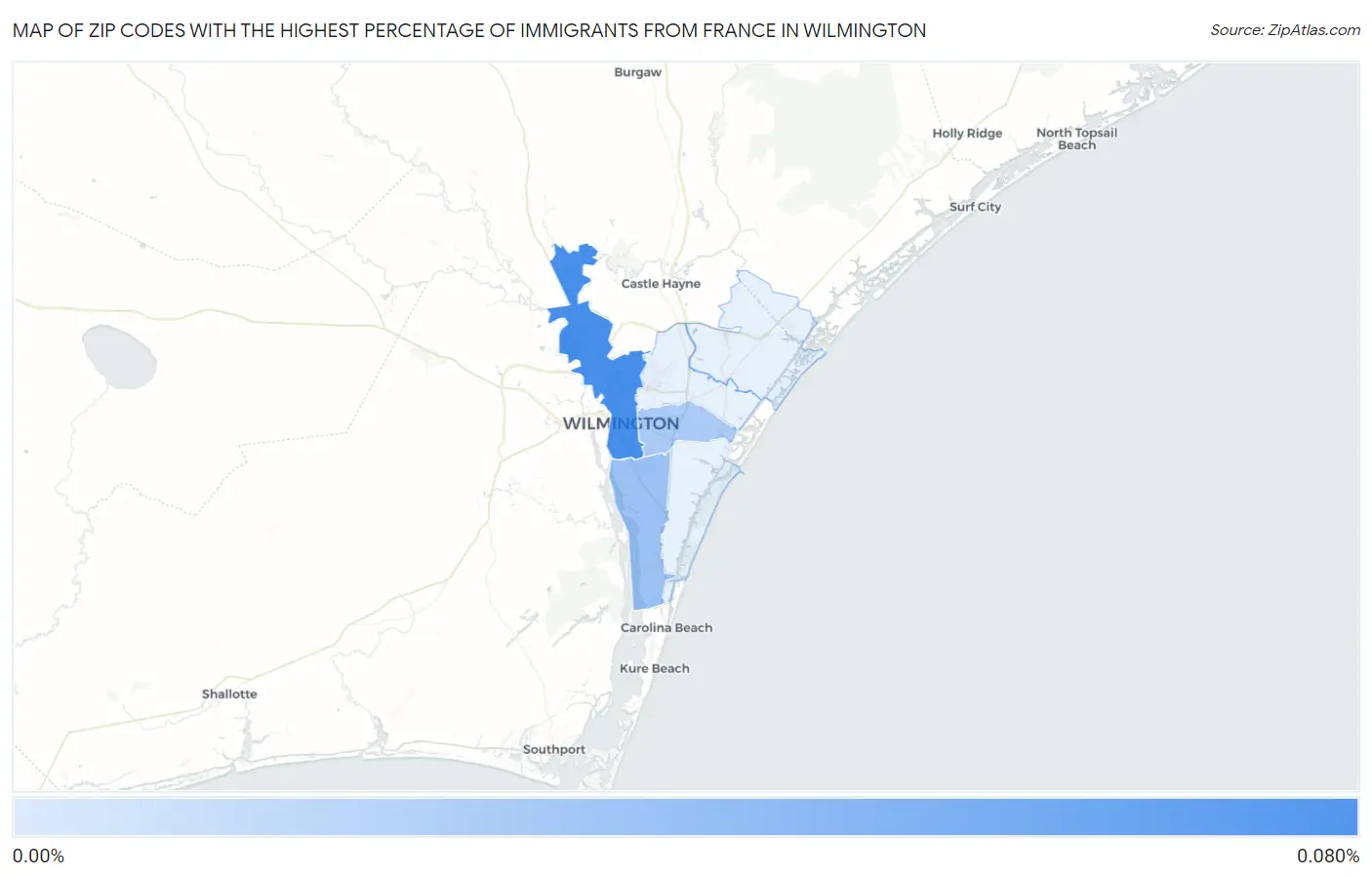 Zip Codes with the Highest Percentage of Immigrants from France in Wilmington Map
