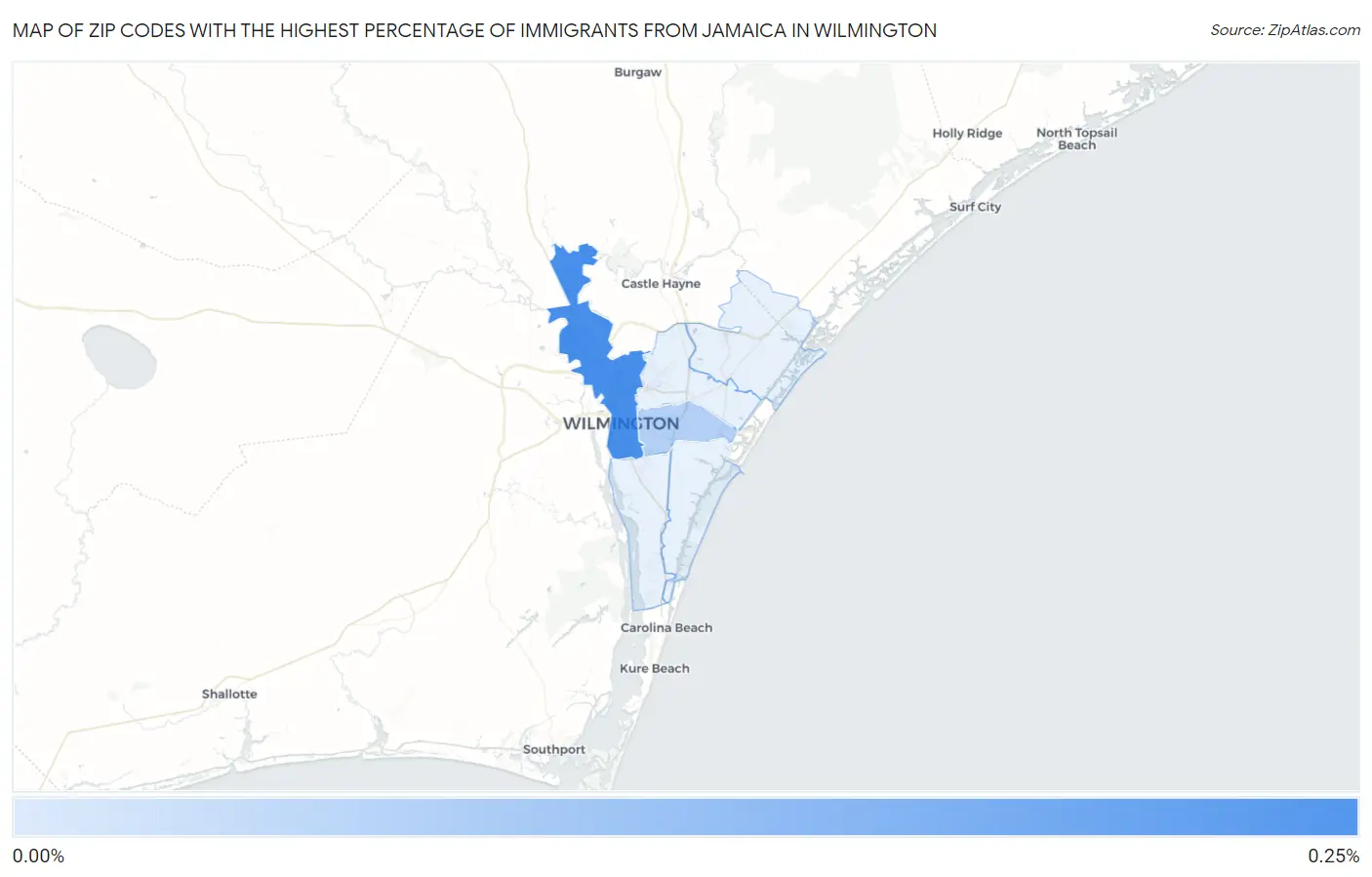 Zip Codes with the Highest Percentage of Immigrants from Jamaica in Wilmington Map