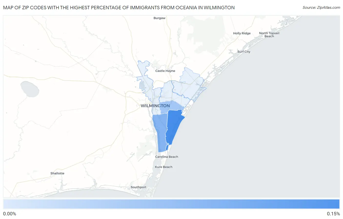Zip Codes with the Highest Percentage of Immigrants from Oceania in Wilmington Map