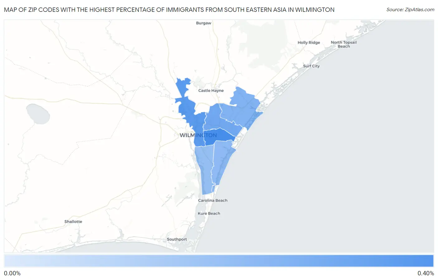 Zip Codes with the Highest Percentage of Immigrants from South Eastern Asia in Wilmington Map
