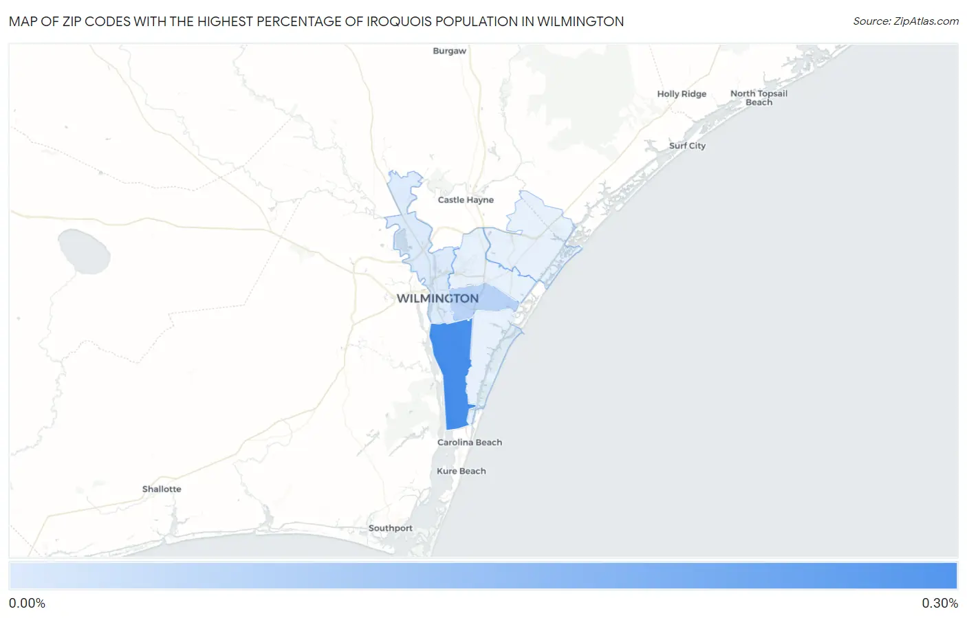 Zip Codes with the Highest Percentage of Iroquois Population in Wilmington Map