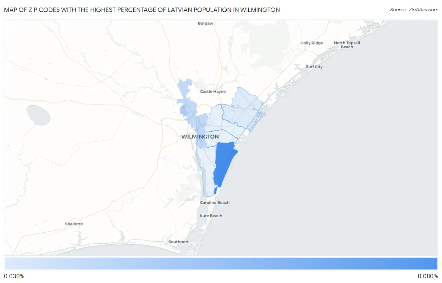 Zip Codes with the Highest Percentage of Latvian Population in Wilmington Map