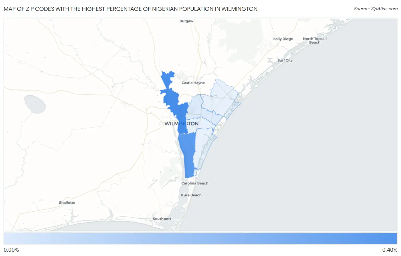 Zip Codes with the Highest Percentage of Nigerian Population in Wilmington Map