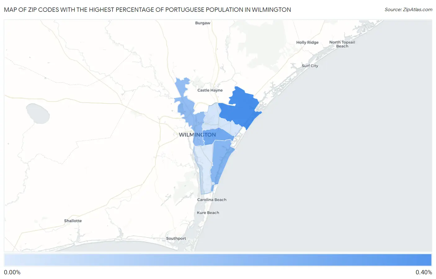 Zip Codes with the Highest Percentage of Portuguese Population in Wilmington Map