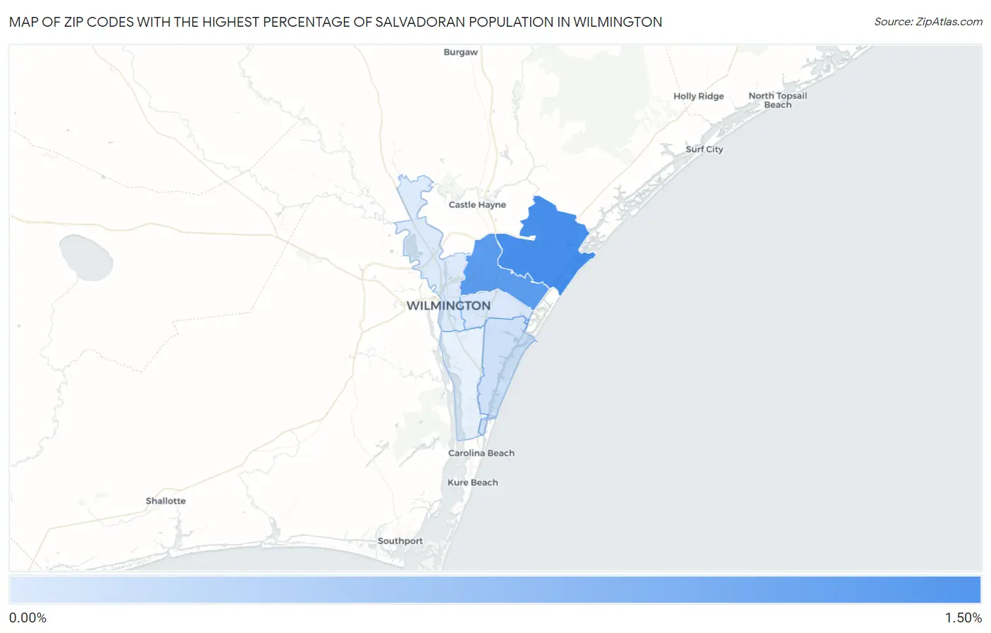 Zip Codes with the Highest Percentage of Salvadoran Population in Wilmington Map