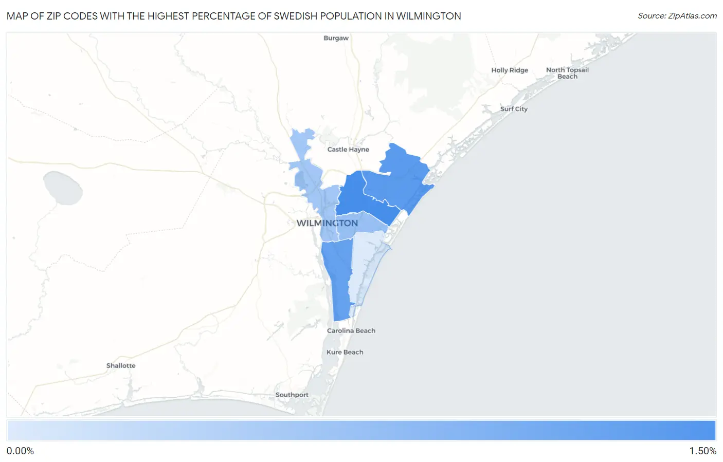 Zip Codes with the Highest Percentage of Swedish Population in Wilmington Map