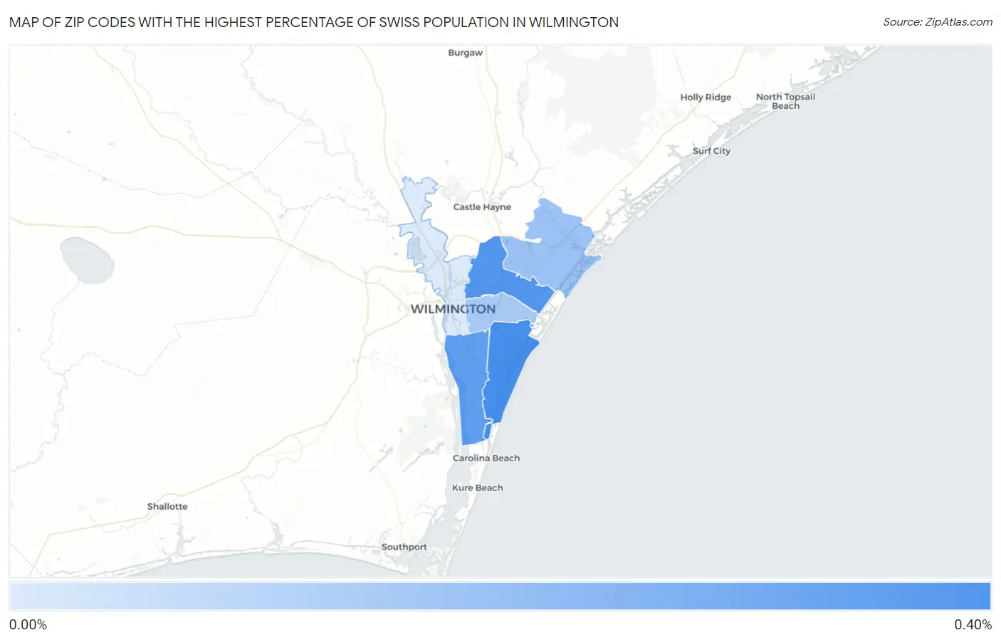 Zip Codes with the Highest Percentage of Swiss Population in Wilmington Map