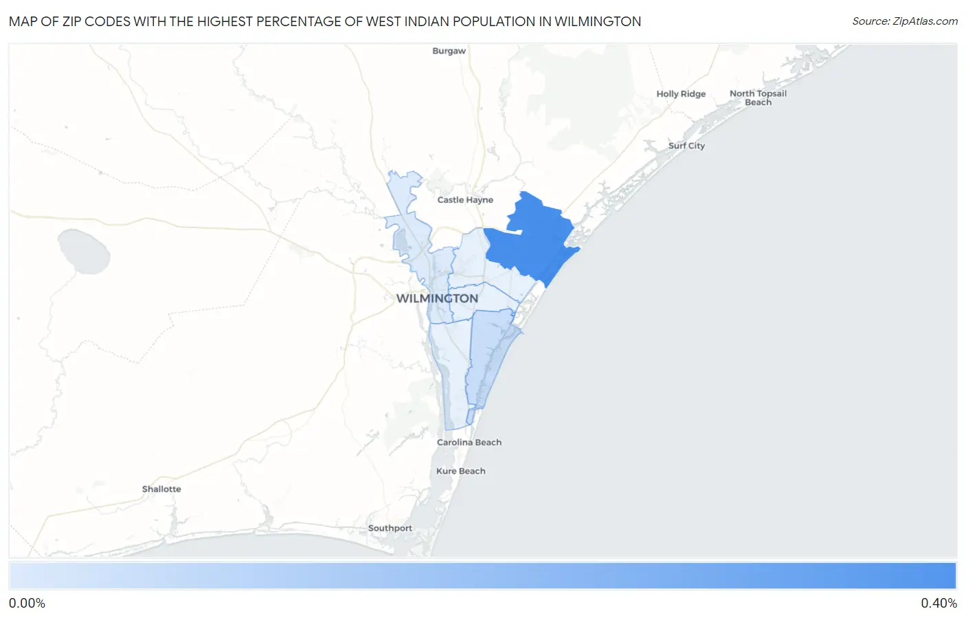 Zip Codes with the Highest Percentage of West Indian Population in Wilmington Map