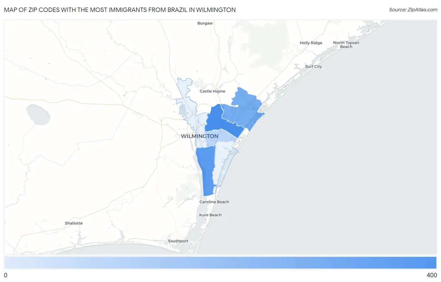 Zip Codes with the Most Immigrants from Brazil in Wilmington Map