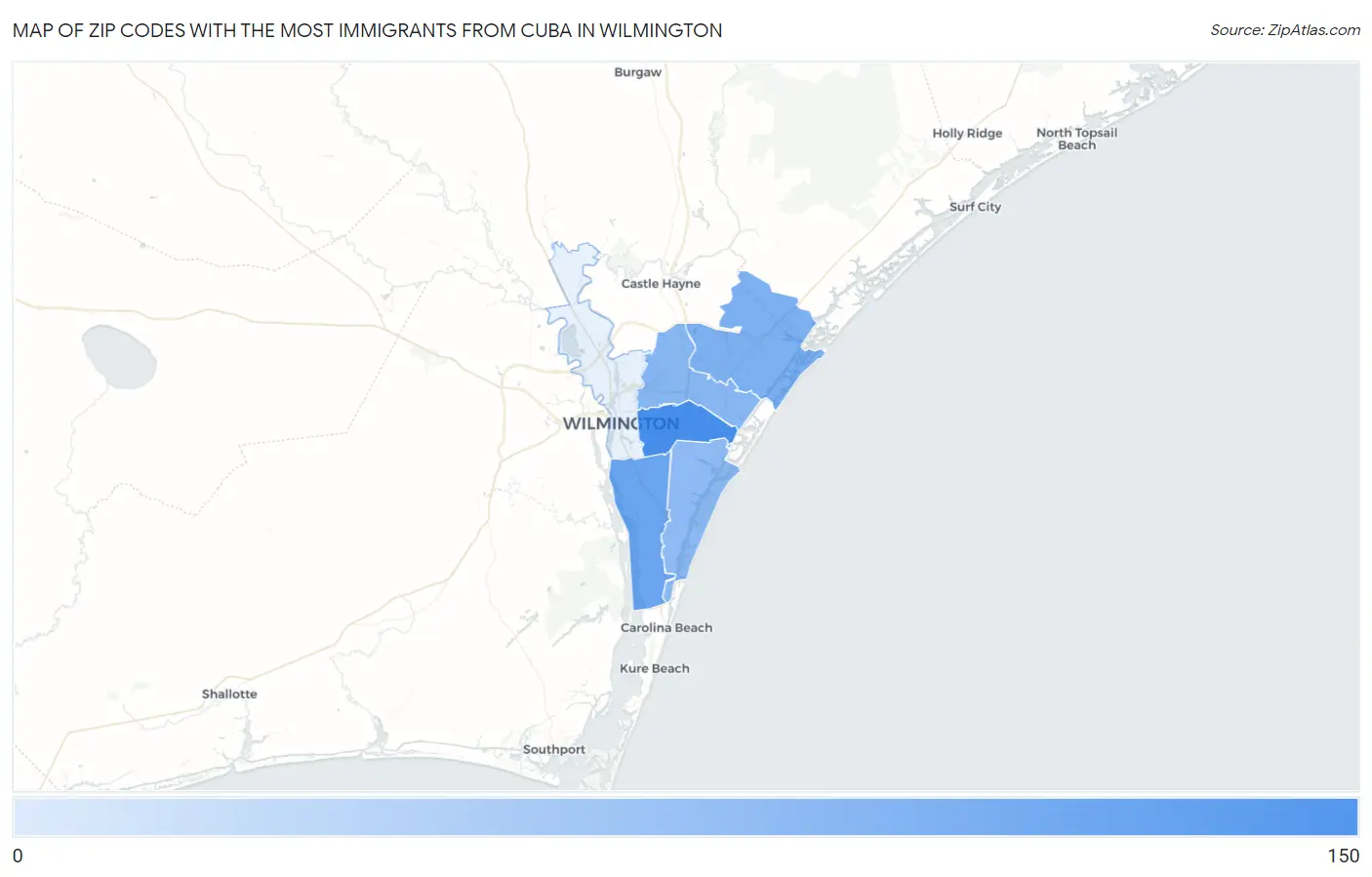 Zip Codes with the Most Immigrants from Cuba in Wilmington Map