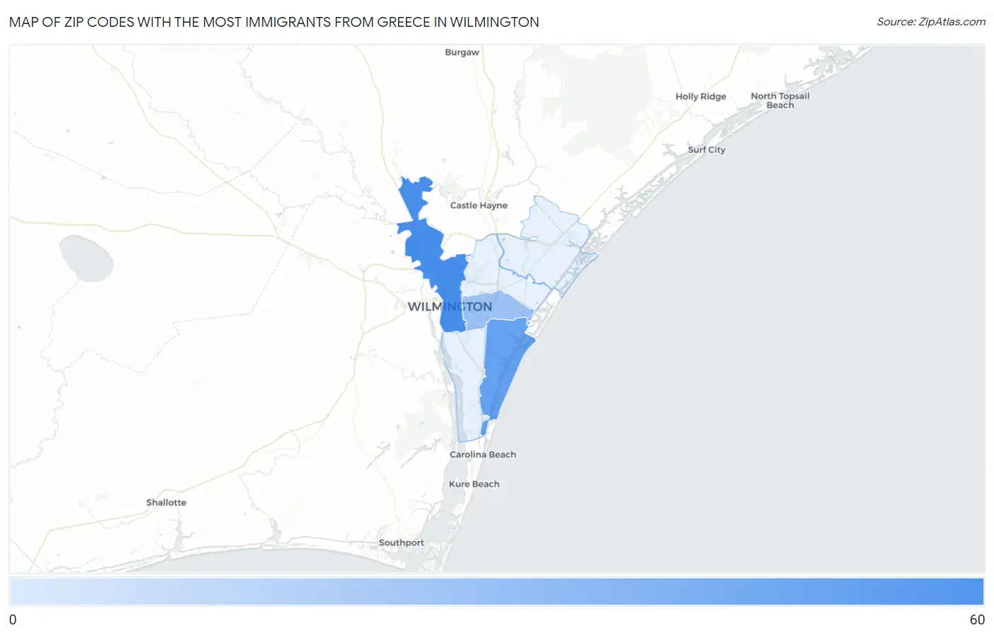 Zip Codes with the Most Immigrants from Greece in Wilmington Map