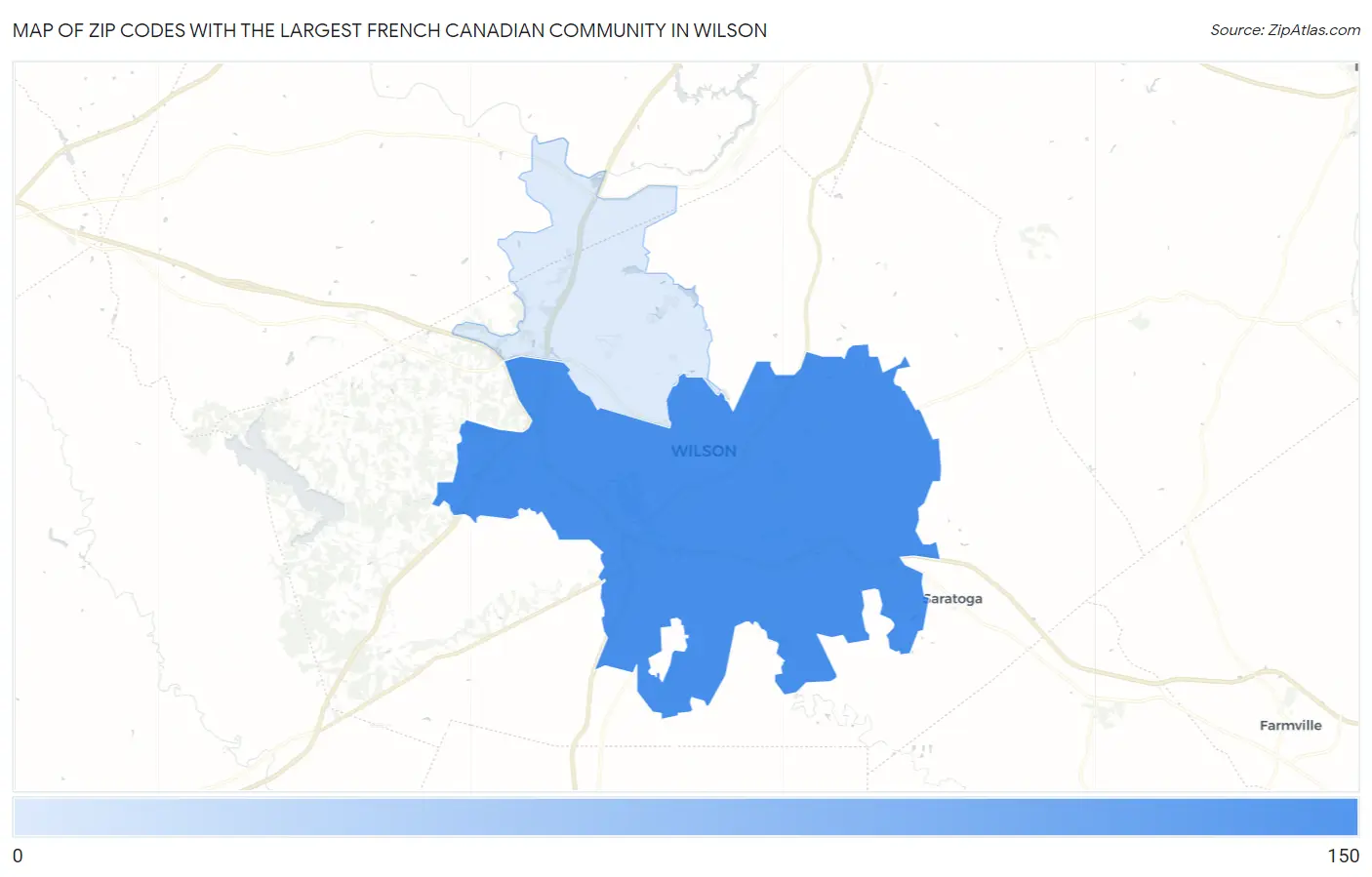 Zip Codes with the Largest French Canadian Community in Wilson Map