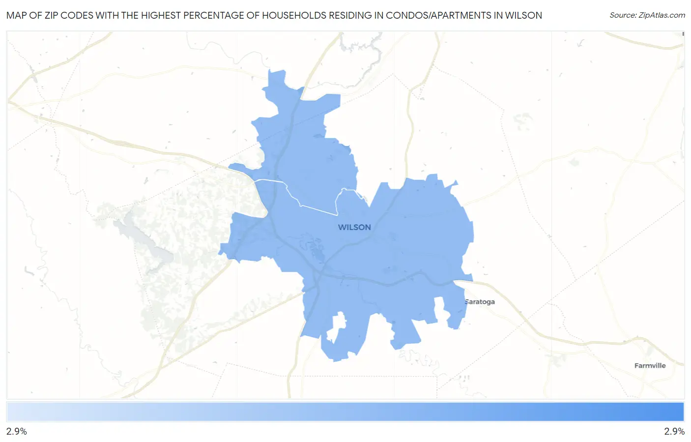 Zip Codes with the Highest Percentage of Households Residing in Condos/Apartments in Wilson Map