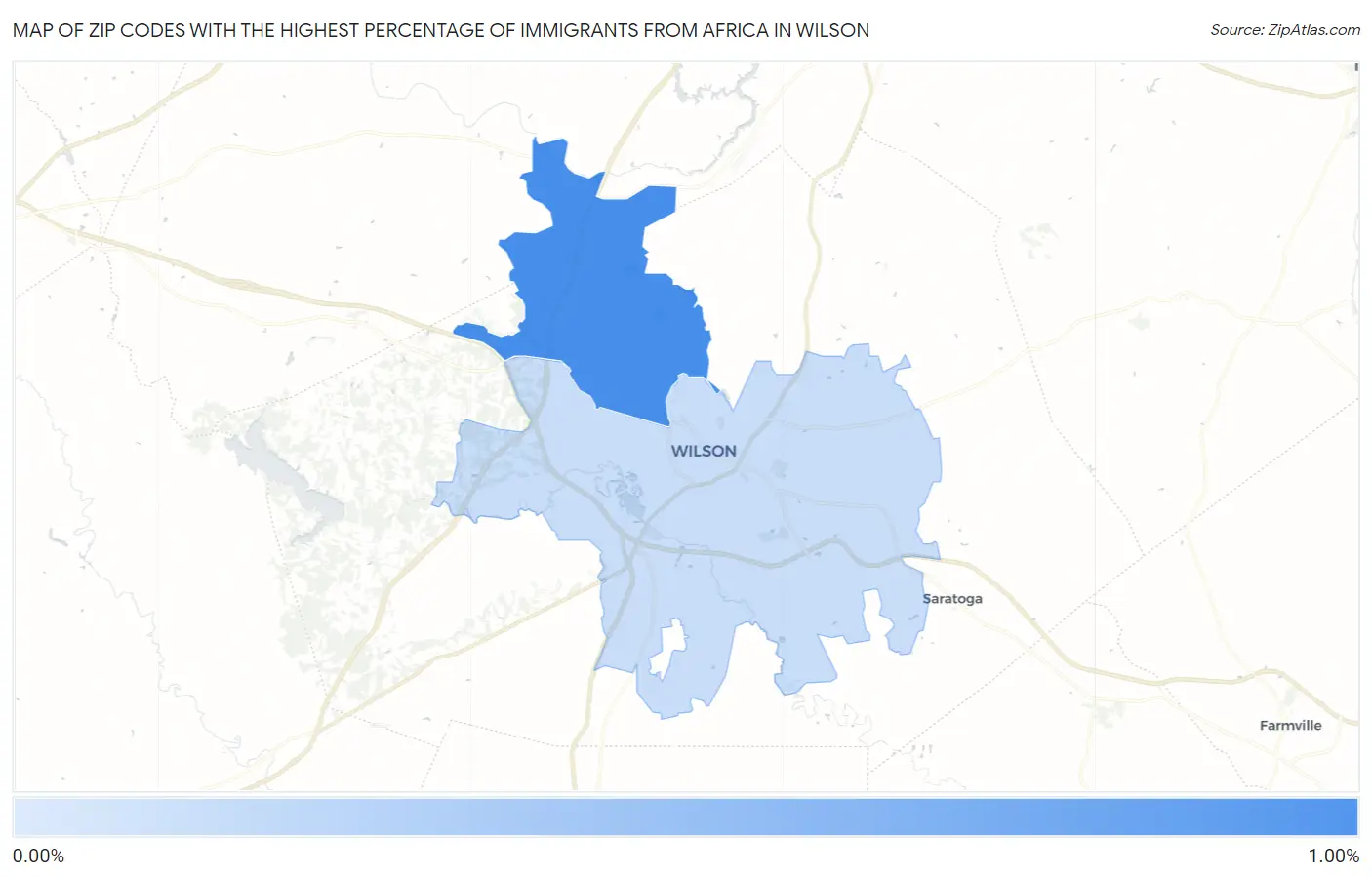 Zip Codes with the Highest Percentage of Immigrants from Africa in Wilson Map