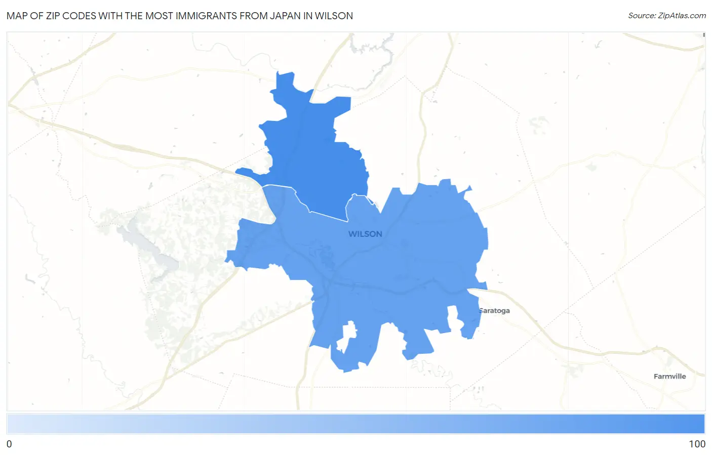 Zip Codes with the Most Immigrants from Japan in Wilson Map