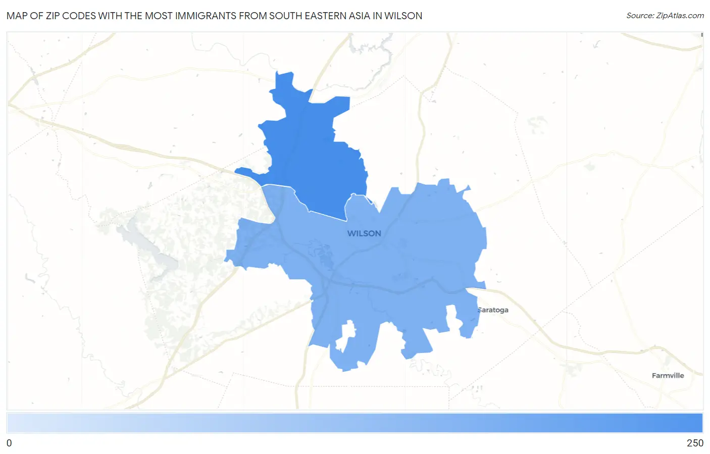 Zip Codes with the Most Immigrants from South Eastern Asia in Wilson Map