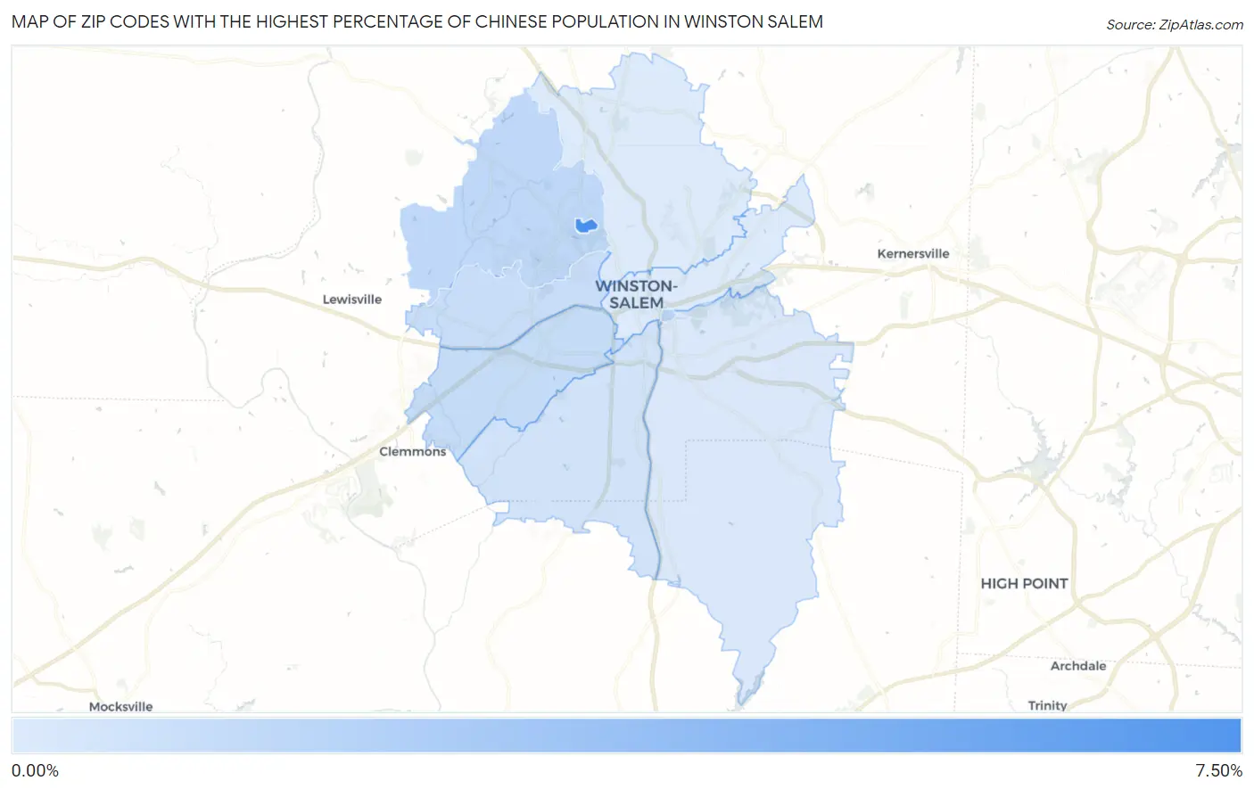 Zip Codes with the Highest Percentage of Chinese Population in Winston Salem Map