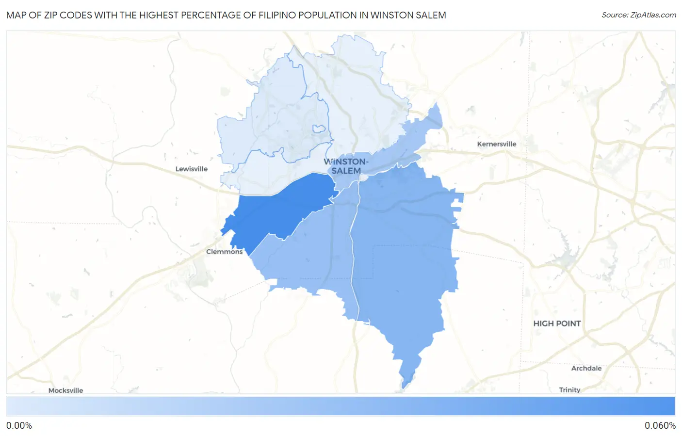 Zip Codes with the Highest Percentage of Filipino Population in Winston Salem Map