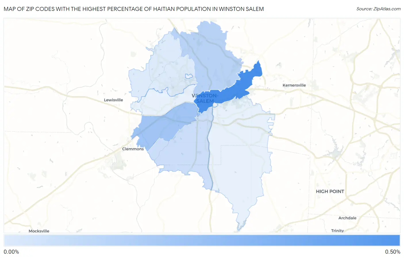 Zip Codes with the Highest Percentage of Haitian Population in Winston Salem Map