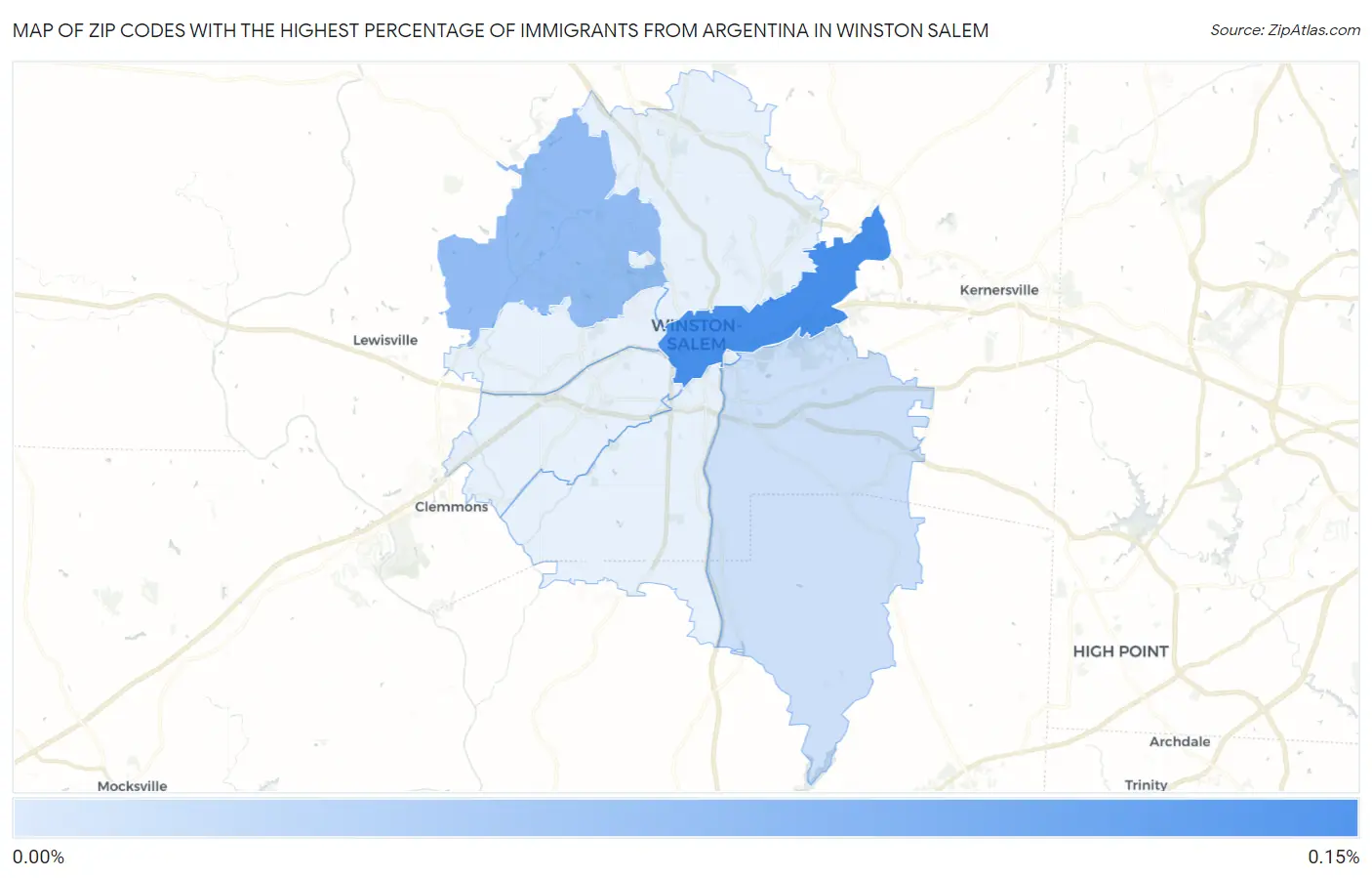 Zip Codes with the Highest Percentage of Immigrants from Argentina in Winston Salem Map