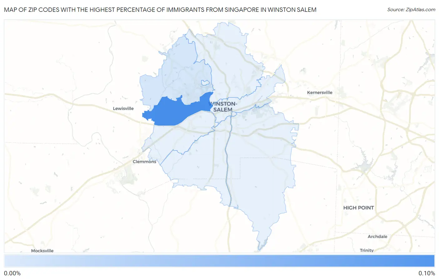 Zip Codes with the Highest Percentage of Immigrants from Singapore in Winston Salem Map