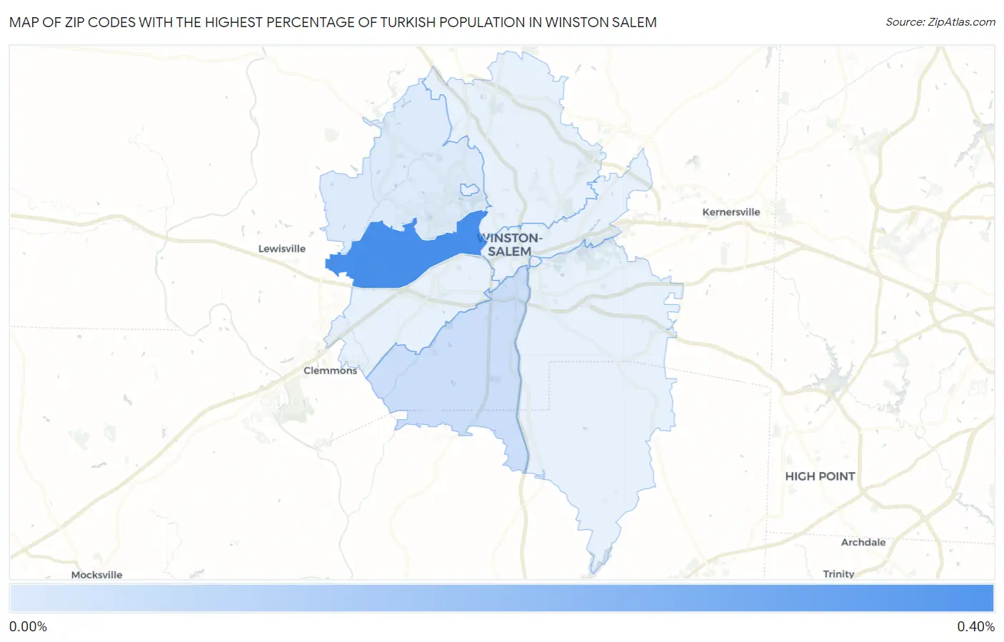 Zip Codes with the Highest Percentage of Turkish Population in Winston Salem Map