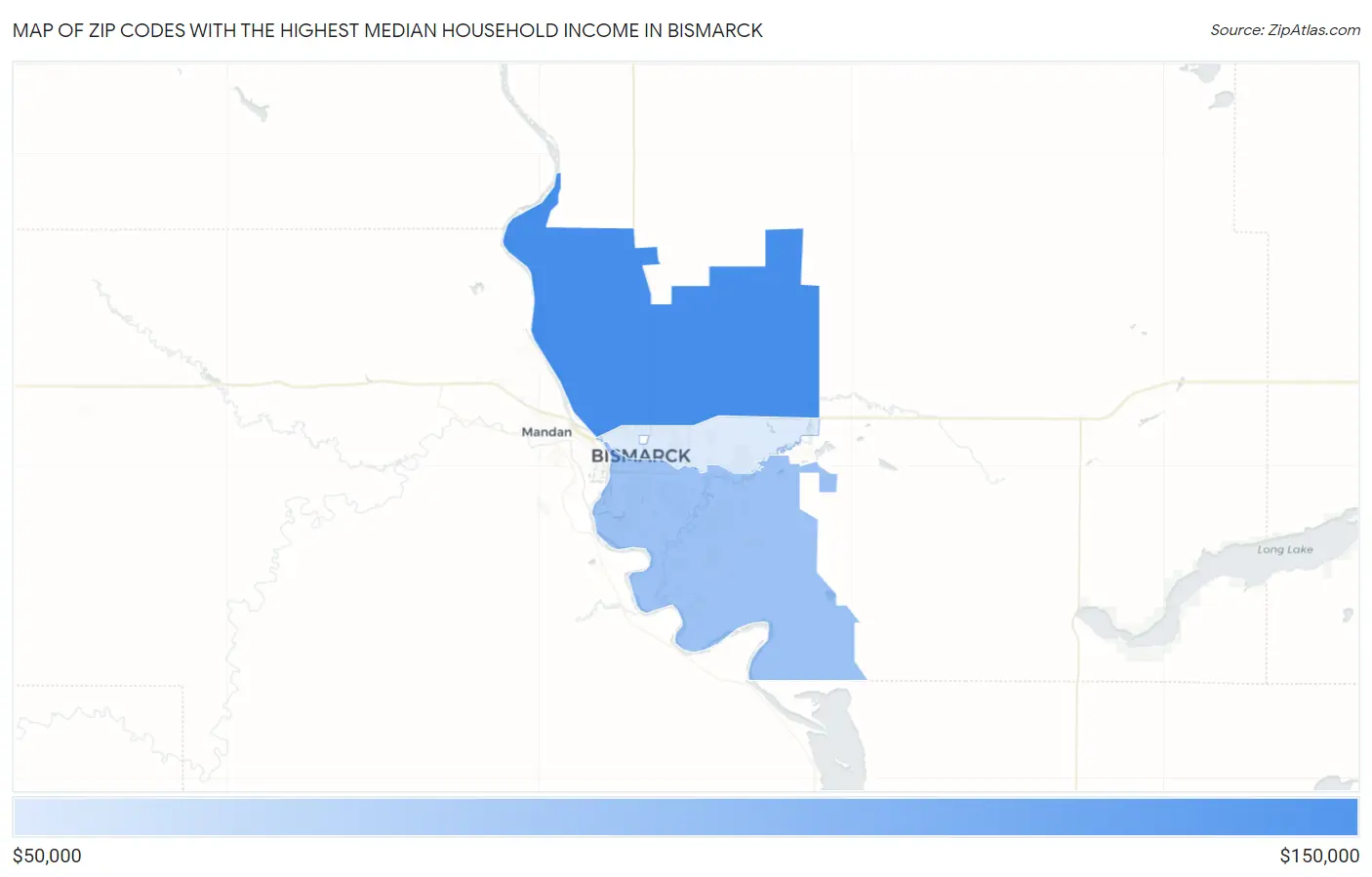 Zip Codes with the Highest Median Household Income in Bismarck Map