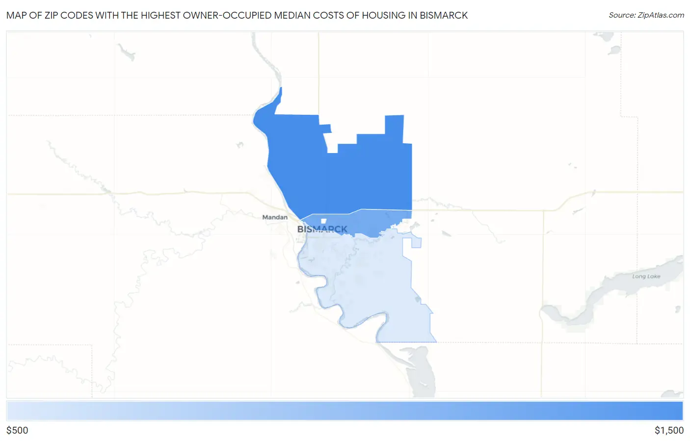 Zip Codes with the Highest Owner-Occupied Median Costs of Housing in Bismarck Map