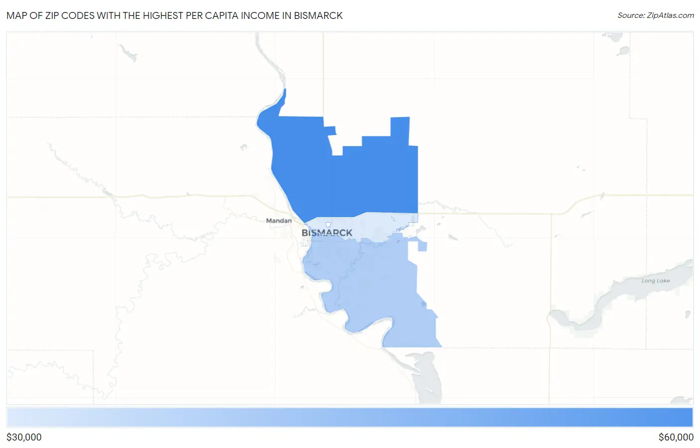 Zip Codes with the Highest Per Capita Income in Bismarck Map