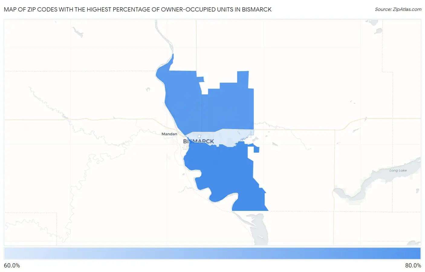 Zip Codes with the Highest Percentage of Owner-Occupied Units in Bismarck Map