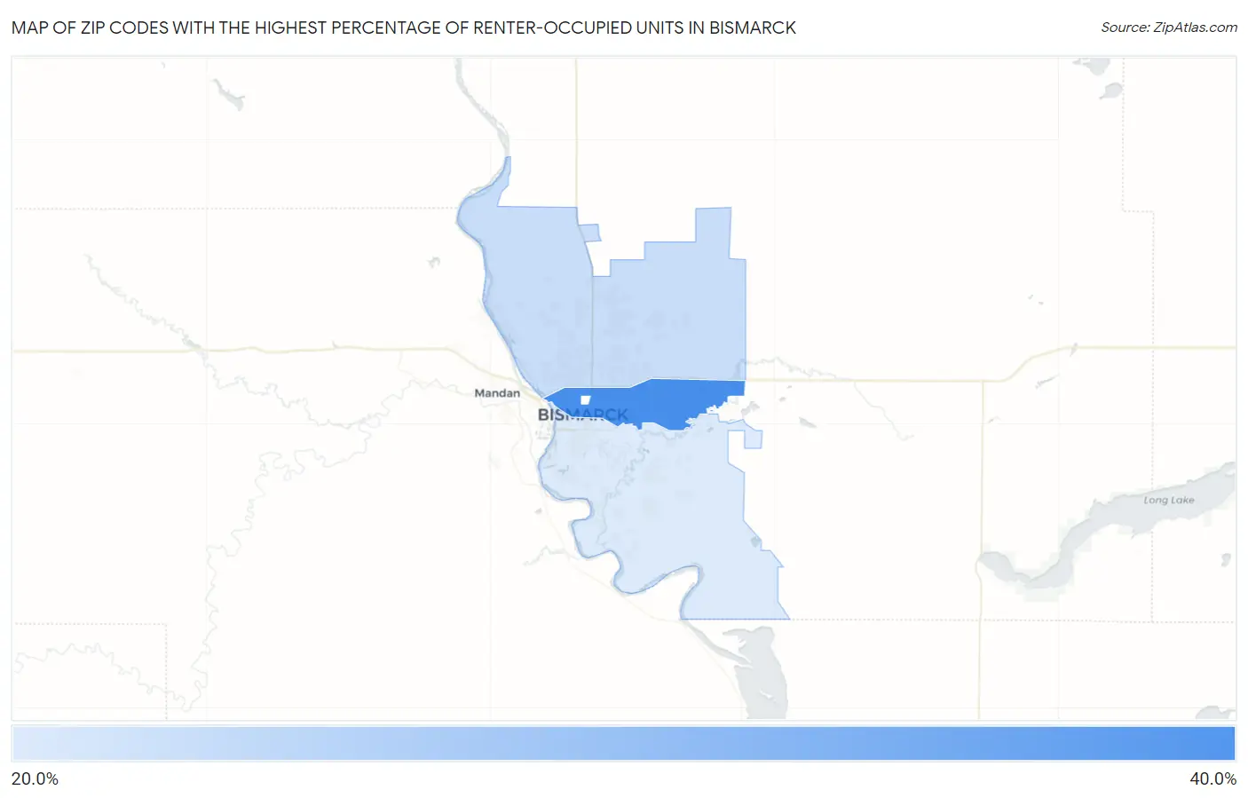 Zip Codes with the Highest Percentage of Renter-Occupied Units in Bismarck Map