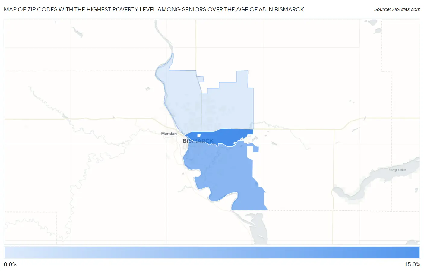 Zip Codes with the Highest Poverty Level Among Seniors Over the Age of 65 in Bismarck Map