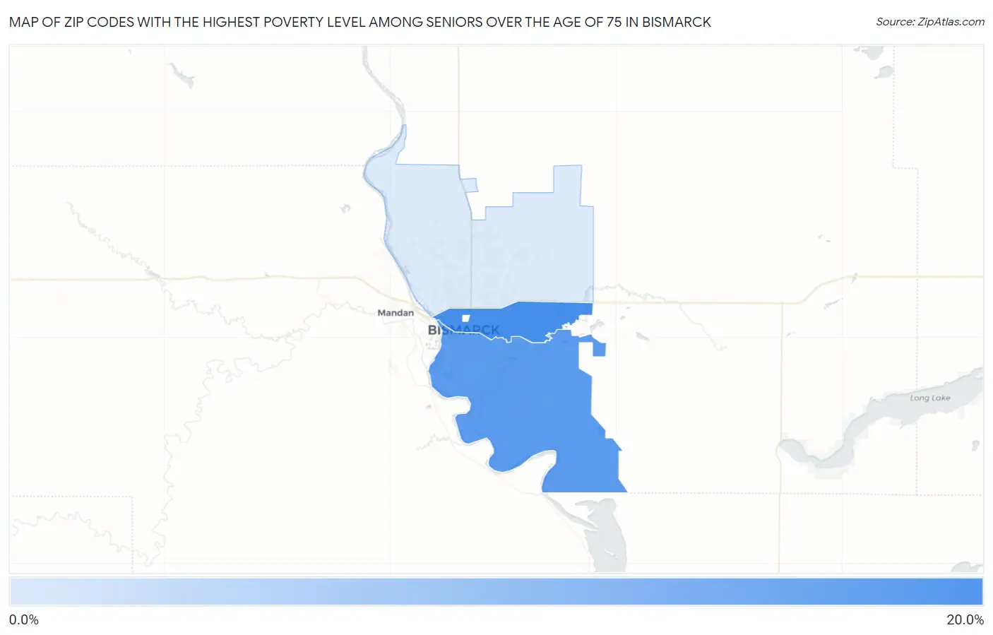 Zip Codes with the Highest Poverty Level Among Seniors Over the Age of 75 in Bismarck Map